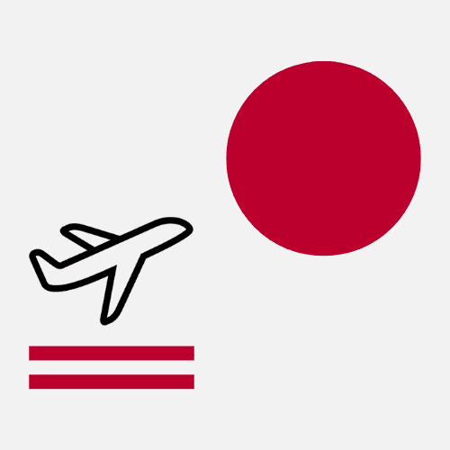 Icon für die Webseite. Zeigt einen Flieger, der in Österreich startet und nach Japan fliegt.